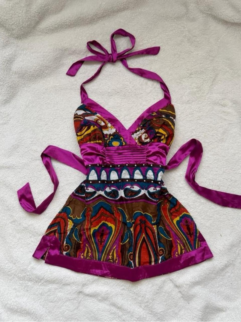 Insane Early 2000s XOXO boho multicoloured halter top